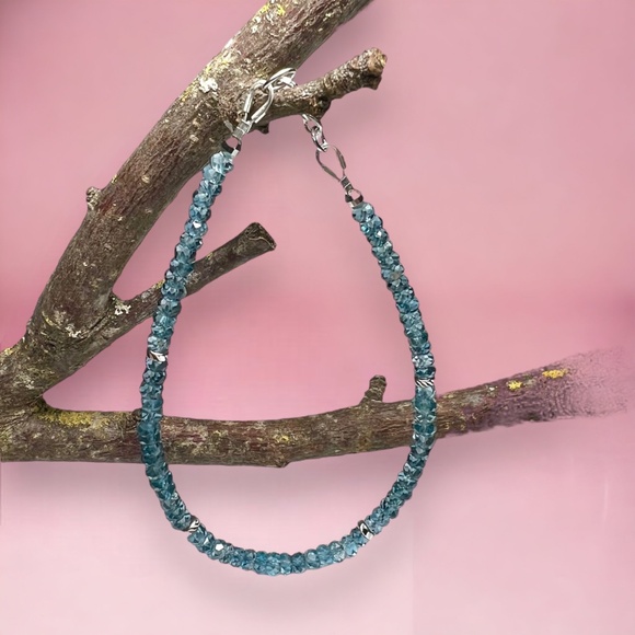 Handcrafted Solid 14K White Gold Natural London Blue Topaz Bracelet , 7.3" - Picture 7 of 11